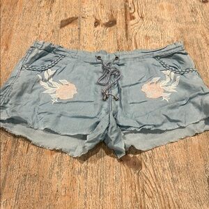 High Waist Blue Distressed Denim Shorts